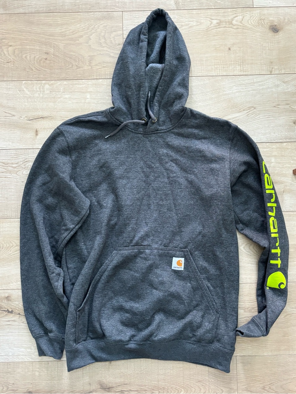 Carhartt Gray Hoodie with Neon Green Logo Sweatshirt